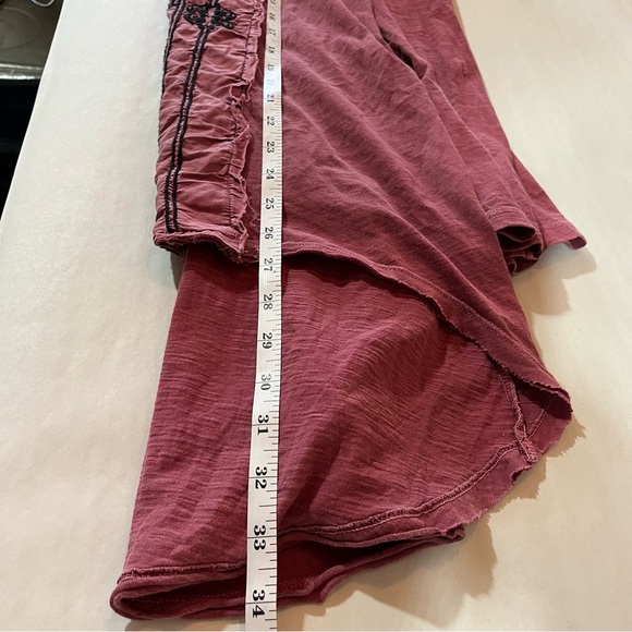 Free People Mauve Tunic with Black Embroidery Lace Up Raw Hem Festival Boho - Picture 9 of 9